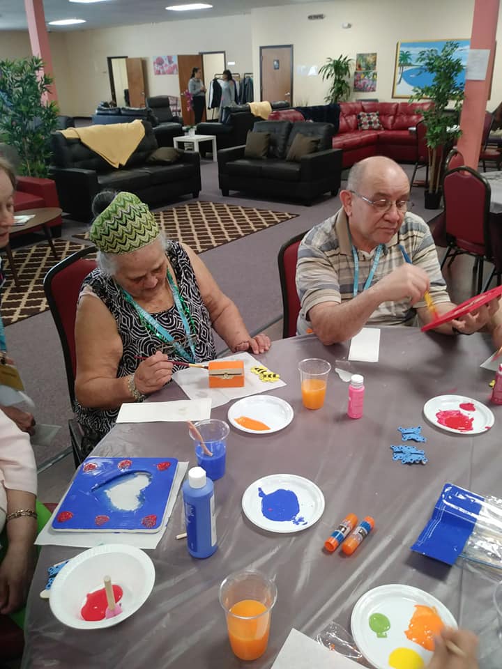 Art workshop with colorful paintings