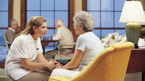 Caring staff with senior residents