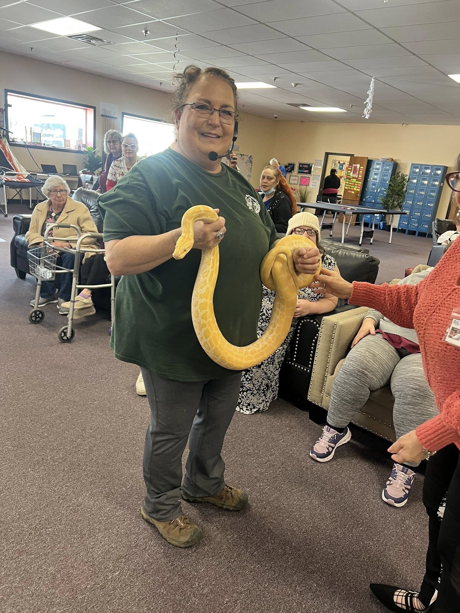 Petting gentle goats